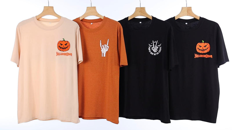 Ithalt Mens Halloween Shirt Halloweentown T Shirt Pumpkin Short Sleeve Top - size chart