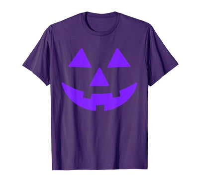 Trick or Treat Funny Halloween Costumes Party Tees Jack O Lantern Scary Carved Pumpkin Face Halloween Purple T-Shirt