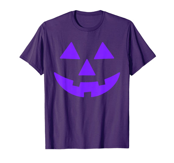 Trick or Treat Funny Halloween Costumes Party Tees Jack O Lantern Scary Carved Pumpkin Face Halloween Purple T-Shirt - Purple