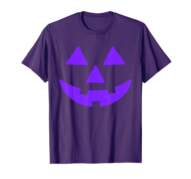 Trick or Treat Funny Halloween Costumes Party Tees Jack O Lantern Scary Carved Pumpkin Face Halloween Purple T-Shirt - Purple