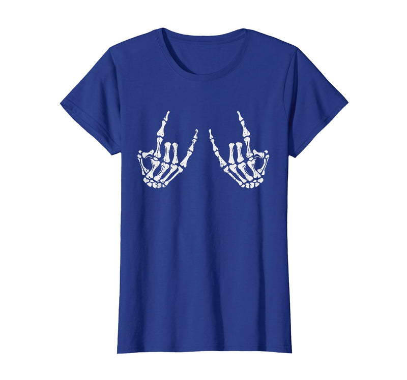 Halloween Tees for Women Men Kids Rocker Hand Sign Rock Skeleton Halloween Costume Men Women T-Shirt - Royal Blue