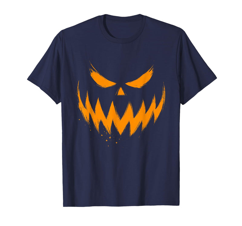 Vintage Jack o Lantern Halloween Tee Pumpkin Face Jack O Lantern Scary Carved Halloween Costume T-Shirt - Navy Blue