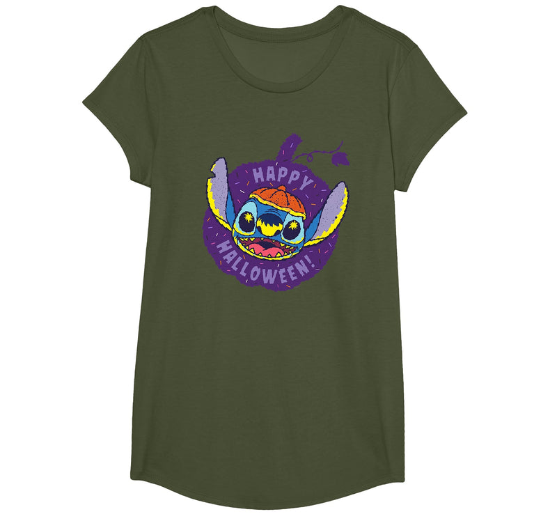 Disney Lilo & Stitch Jack-o’-Lantern Pumpkin Happy Halloween T-Shirt - Olive Green