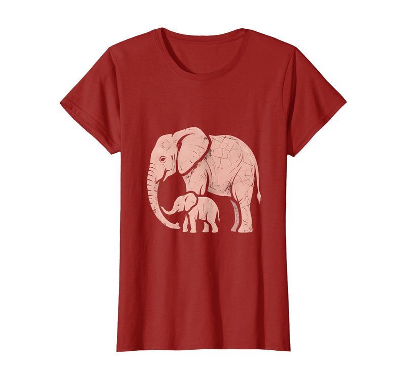 Mademark Mama Elephant Trunk Wrapped Around Baby T-Shirt - Women - Cranberry Red