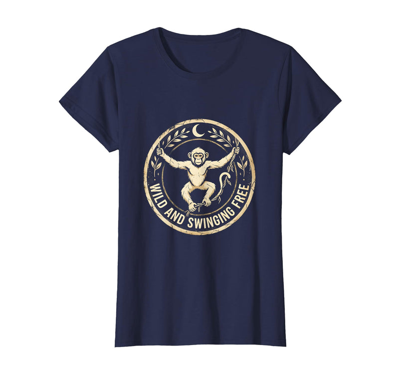 Mademark Wild and Swinging Free Monkey Graphic Design T-Shirt - Women - Navy Blue