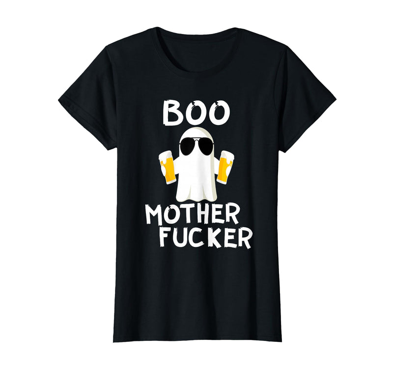 Vulgar Halloween Tee Shop Boo Motherfucker Funny Beer Drinking Ghost Adult Halloween T-Shirt - Black
