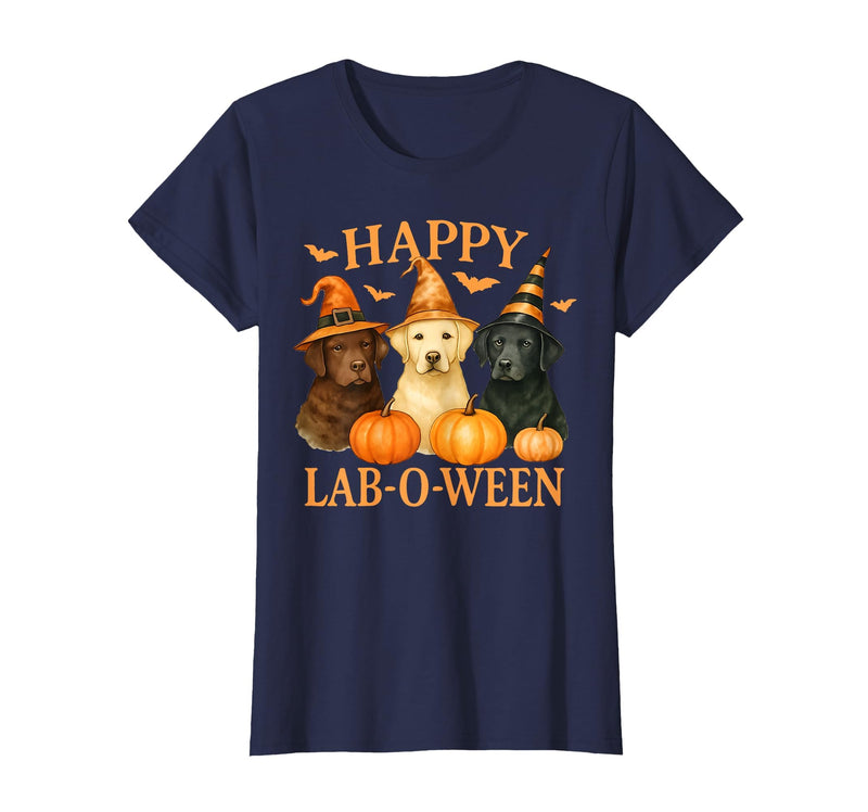 Art-Wear Happy Lab-O-Ween Labrador Halloween Dog Lover Design T-Shirt - Navy Blue
