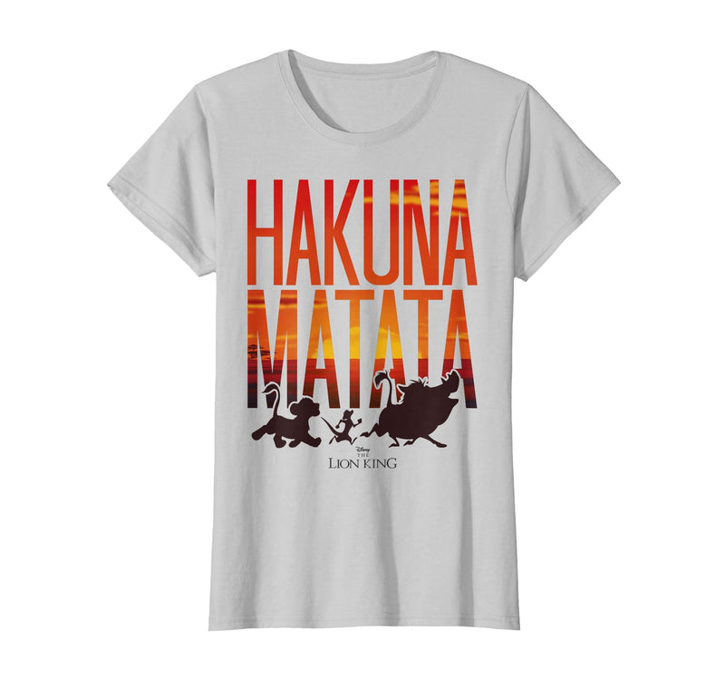 Disney Lion King Hakuna Matata Sunset Fill Trio Logo T-Shirt - Silver Grey