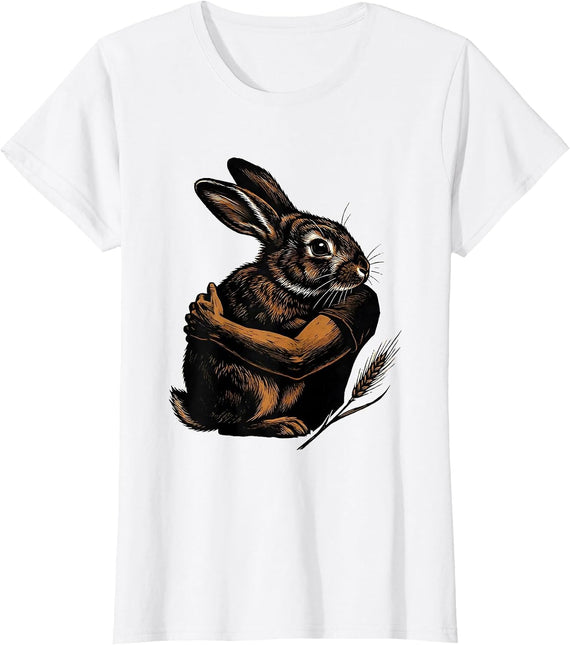 Companion Rabbit Linocut Cute Bunny Lover Gift T-Shirt, Women, White, 3X-Large - As Pictured