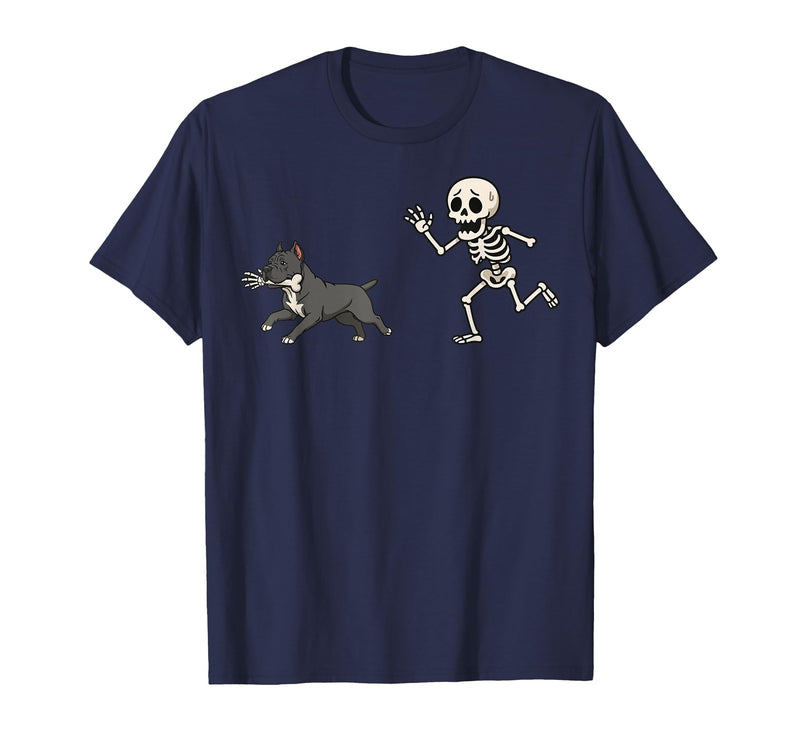 Pitbull Halloween Costume Funny Pitbull Skeleton Hand Halloween T-Shirt - Navy Blue