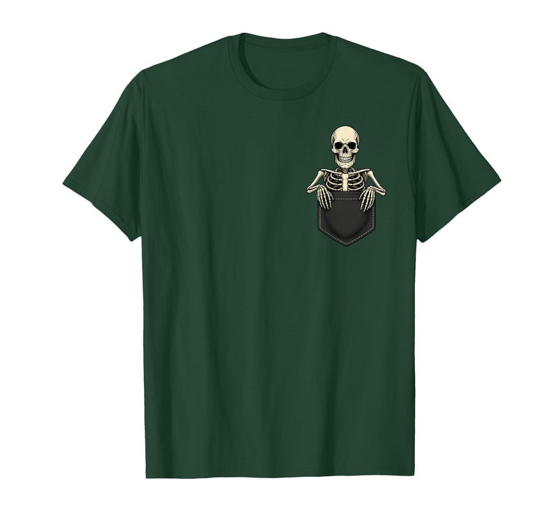 Funny Pocket Skeleton Halloween T Shirt For Men Funny Skeleton in The Pocket Halloween Kids Teens Adults T-Shirt - Dark Green