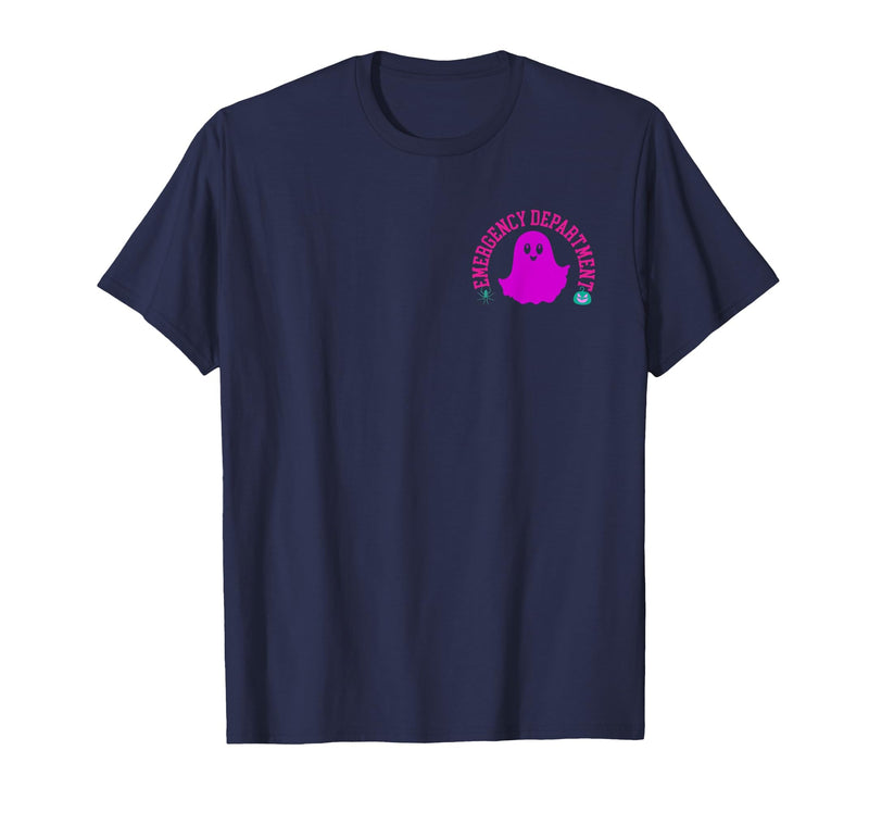 ER Nurse Halloween Pumpkin Emergency Department Spooky Emergency Department Ghost ER Nurse Halloween T-Shirt - Navy Blue