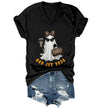 WQFQW Boo JEE 2026 Ghost Funny Halloween Leopard Print Ghost Shirt for Women - Black-vneck