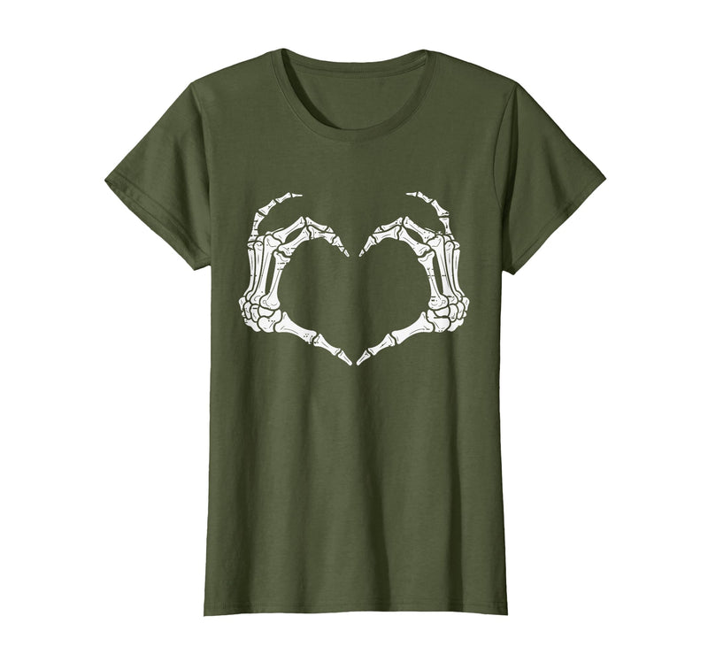 Halloween Tees for Women Men Kids Skeleton Hands Heart Halloween Rock Costume Men Women Kids T-Shirt - Olive Green