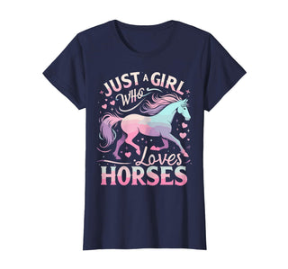 Funny Horse Lovers Just a Girl Who Loves Horses T-Shirt - Navy Blue