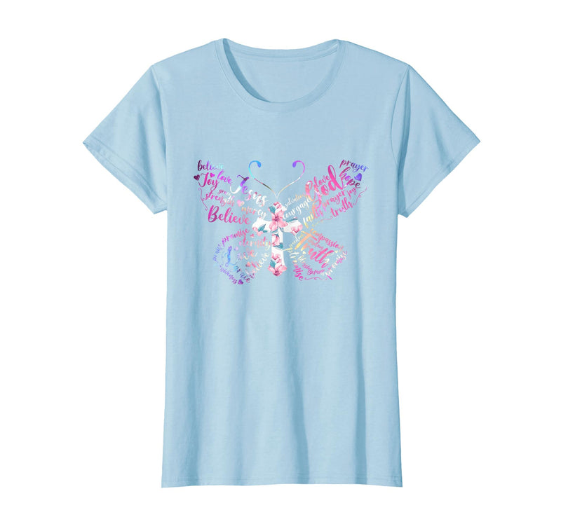 Butterfly Prayer Graphic Jesus Christian Cross Butterfly Prayer Jesus Christian Cross Floral Pattern T-Shirt - Baby Blue