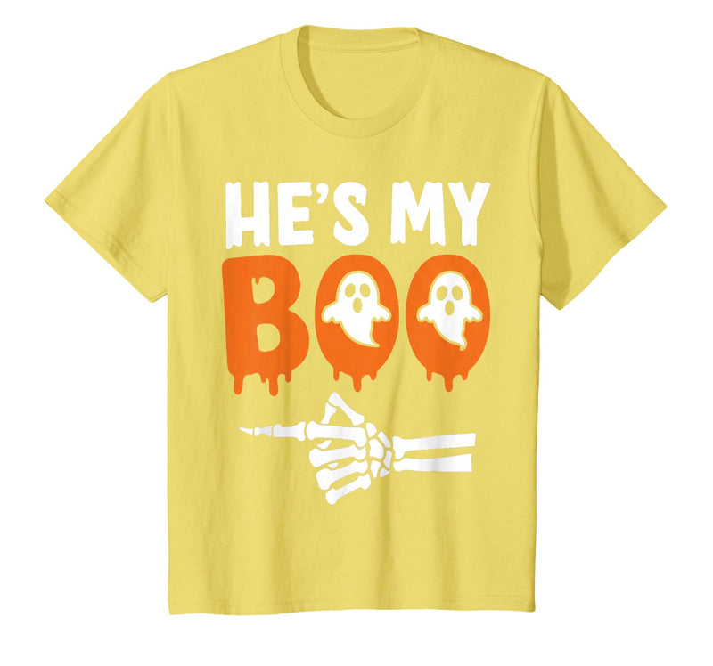 He's My Boo Matching Halloween Pajama Couples Funny T-Shirt - Lemon Yellow