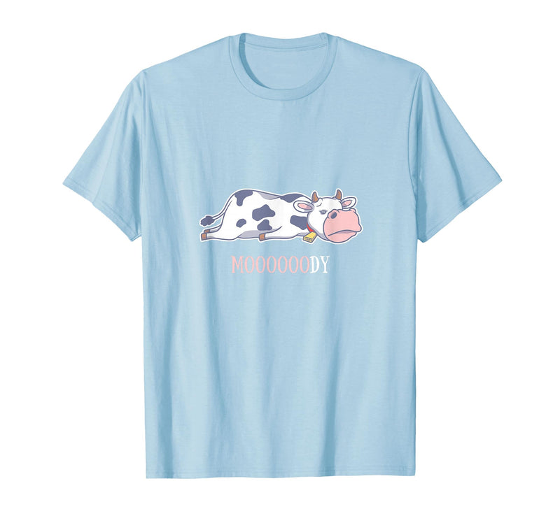 Bad Mood Sleeping Cow Tee Moooody Cow Beef Milk Farm Animals T-Shirt - Baby Blue