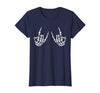 Halloween Tees for Women Men Kids Rocker Hand Sign Rock Skeleton Halloween Costume Men Women T-Shirt - Navy Blue