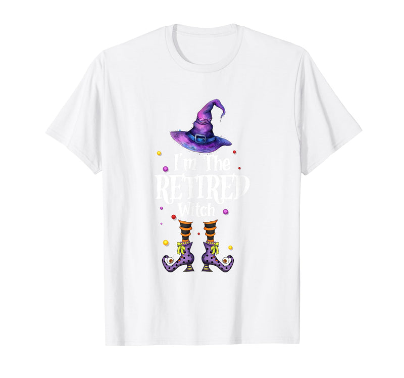 Funny Quote Horror Costume Party Family Friends I'm The Retired Witch Spooky Scary Halloween Retiree Women T-Shirt - White