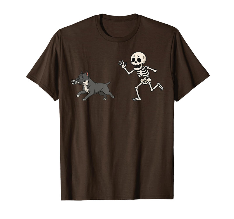Pitbull Halloween Costume Funny Pitbull Skeleton Hand Halloween T-Shirt - Brown