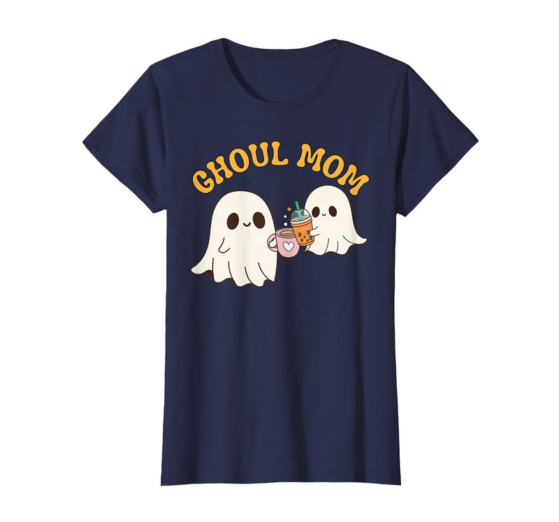 Ghoul Mom Cute Halloween Mother Ghost Mommy Trick Treating T-Shirt - Navy Blue