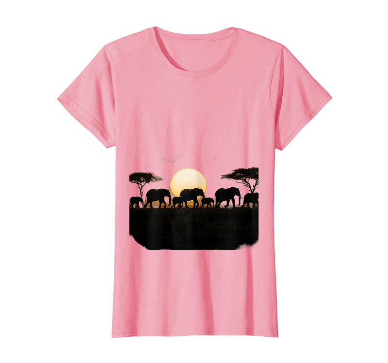 Mademark Elephant Herd Crossing Dusty Savanna Plains T-Shirt - Women - Pink