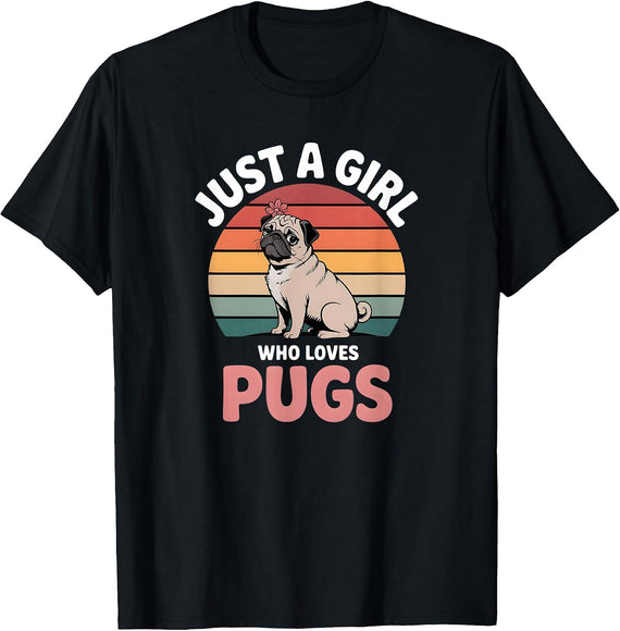 Girls Pug T-Shirt, Men, Black, Small - As Pictured