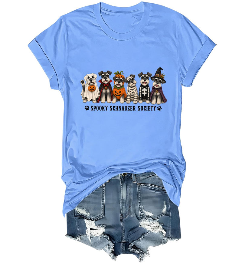 WQFQW Spooky Schnauzer Society Halloween Shirt Terrifying Halloween T-Shirt - Sky Blue
