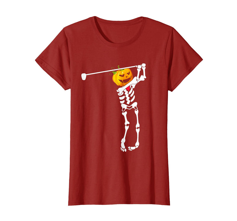 Funny Skeleton Golf Halloween Costume Golf Skeleton Pumpkin Halloween Shirt T-Shirt - Cranberry Red