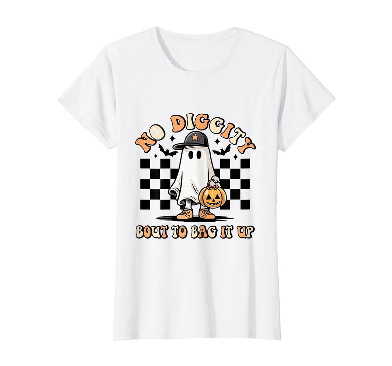 Halloween Pumkin Trick Or Treat Apparel No Diggity About to Bag It Up Trick Treat Candy Halloween T-Shirt - White