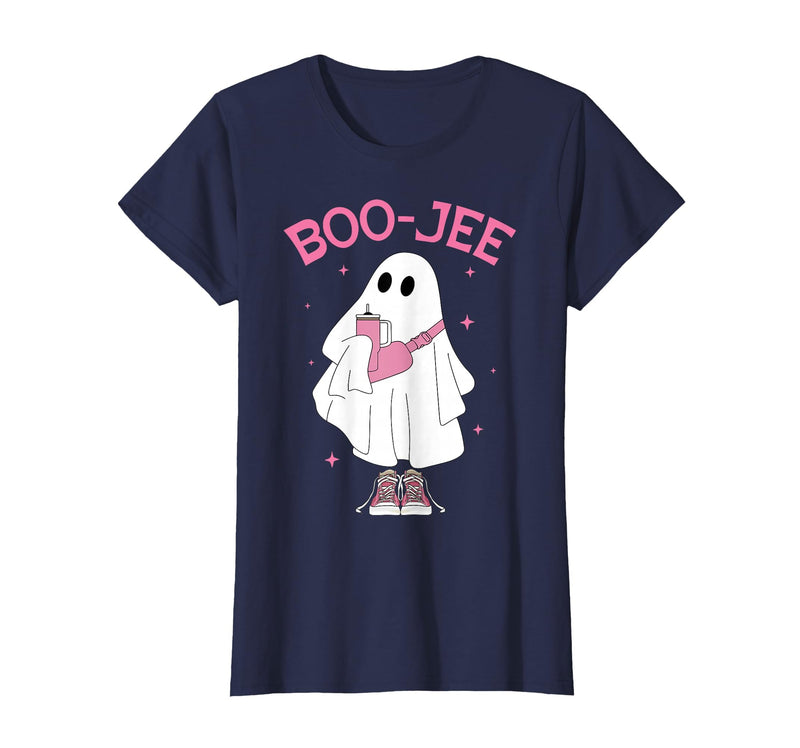 Spooky Season Ghost Halloween Boujee Boo-Jee Boo-JEE Spooky Season Ghost Pink Halloween Pumpkin Boujee T-Shirt - Navy Blue