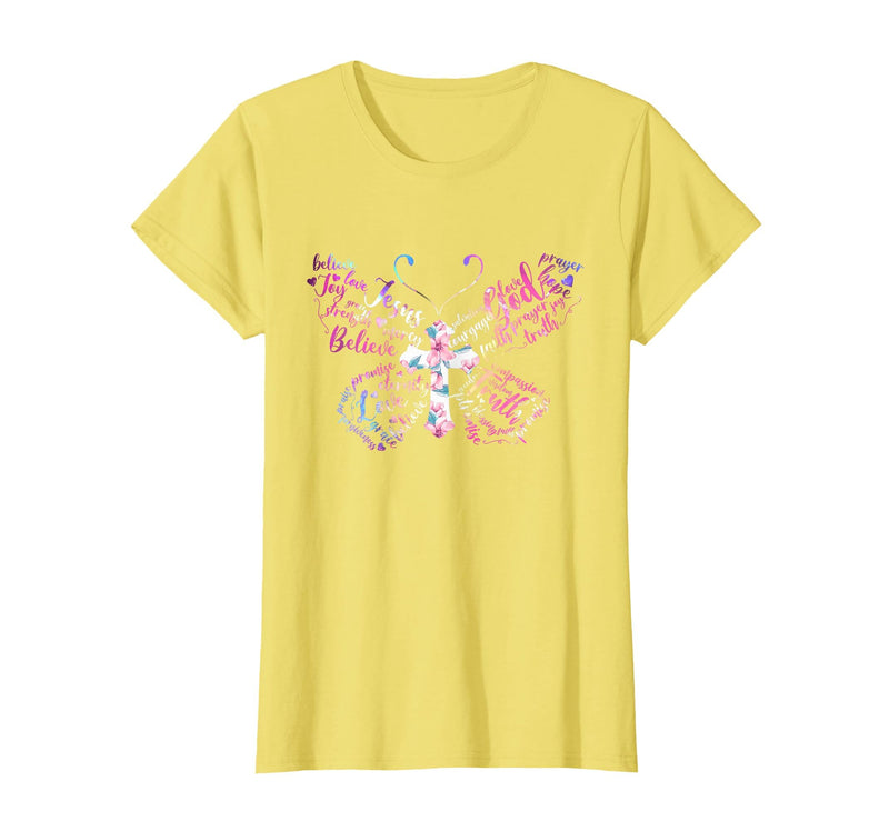 Butterfly Prayer Graphic Jesus Christian Cross Butterfly Prayer Jesus Christian Cross Floral Pattern T-Shirt - Lemon Yellow
