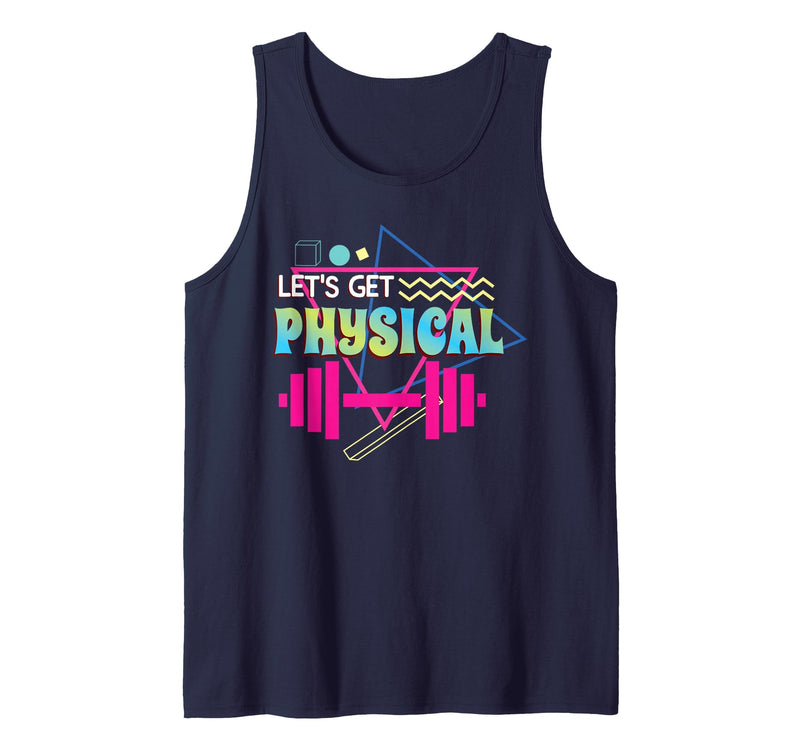 80s SMMBYV Lets get Physical | Totally Rad 90s Style Workout Gym Retro Tank Top - Navy Blue