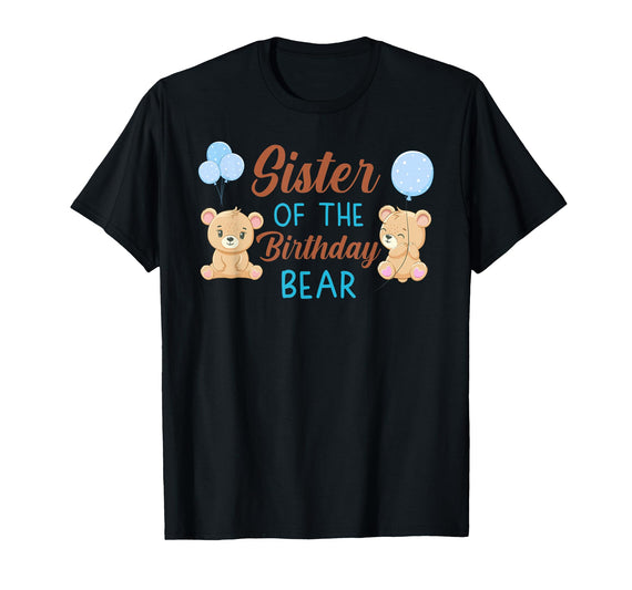 Family Birthday Bear Gifts Sister of The Birthday Boy Bear 1st Birthday Party Boy T-Shirt - Black