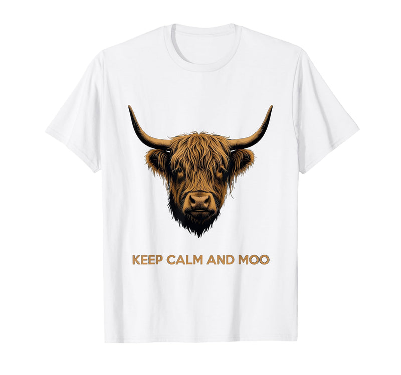 Mademark Keep Calm and Moo Highland Cow Design T-Shirt - White