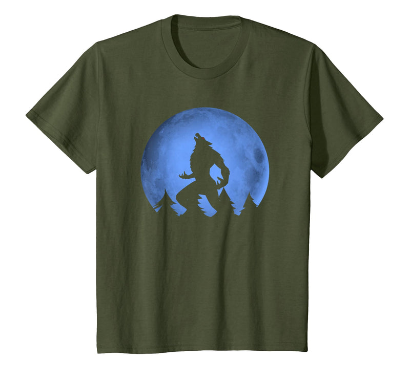 Ideas Halloween costume " Wolf moon " Wolf Halloween Costume Werewolf Blue Moon Scary for Men Boys T-Shirt - Olive Green