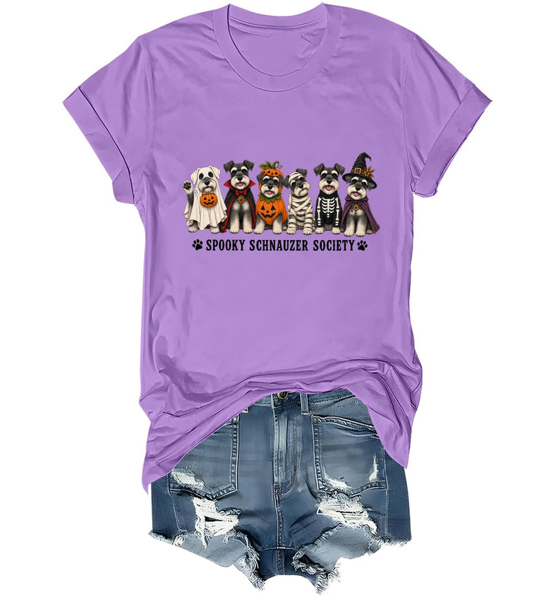 WQFQW Spooky Schnauzer Society Halloween Shirt Terrifying Halloween T-Shirt - Purple