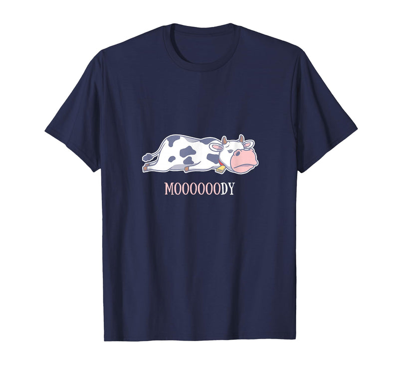 Bad Mood Sleeping Cow Tee Moooody Cow Beef Milk Farm Animals T-Shirt - Navy Blue