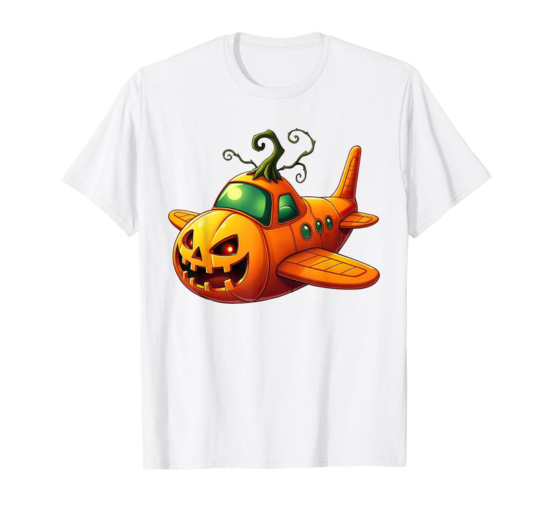 Funny Halloween Airplane Costume for Kid Boy Funny Airplane Pumpkin Pilot Lovers Halloween Mens Boys Kids T-Shirt - White