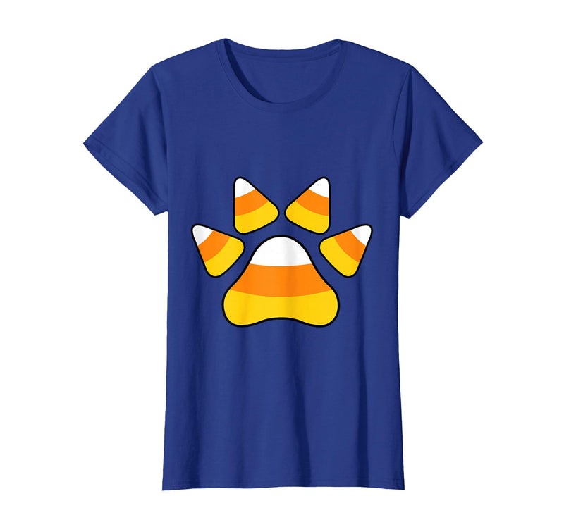 Scary Halloween Tees For Adults and Kids Halloween Candy Corn Paw Print T-Shirt for Animal Lovers T-Shirt - Royal Blue