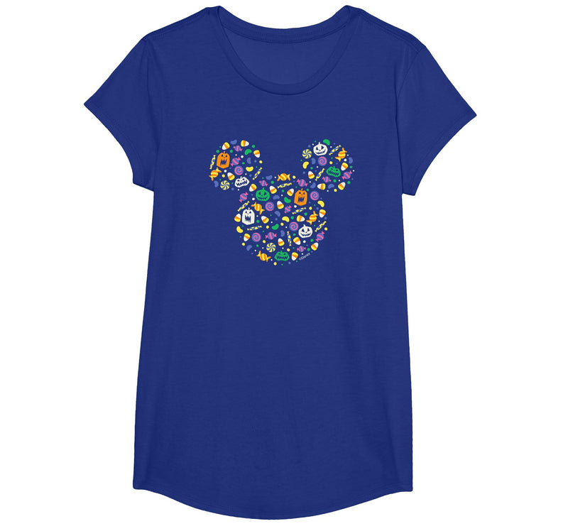 Disney Mickey Mouse Halloween Head Icon Pumpkins and Candy T-Shirt - Royal Blue