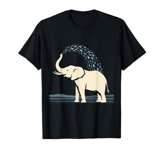 Mademark Elephant Spraying Water Raised Trunk Illustration T-Shirt - Men - Black