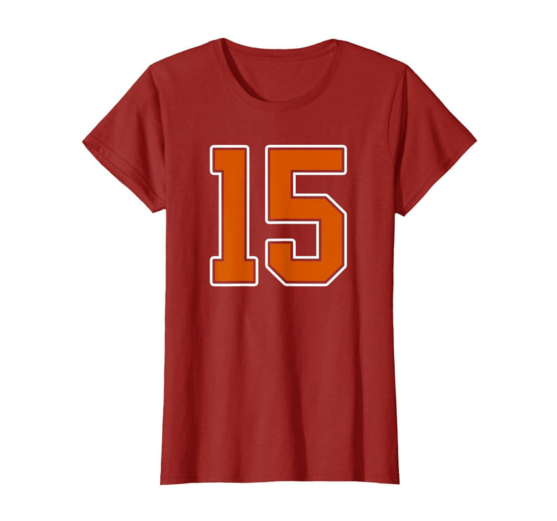 Number 15 Jersey Player Uniform #15 Gifts Burnt Orange White Number 15 Jersey Player Uniform #15 T-Shirt - Cranberry Red