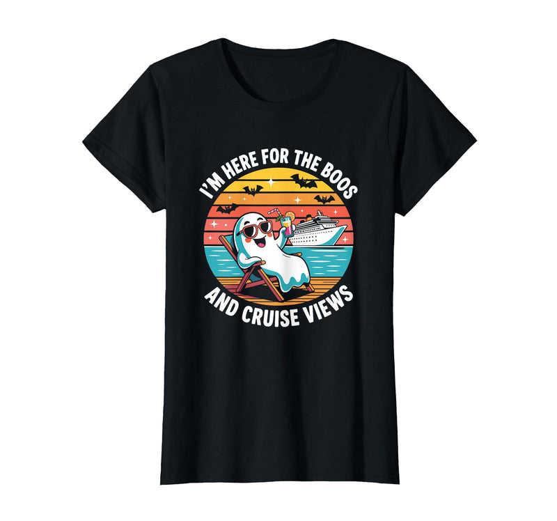 Boos Cruise Halloween Ghost Drinking Gifts Here for The Boos and Cruise Views Halloween Party T-Shirt - Black