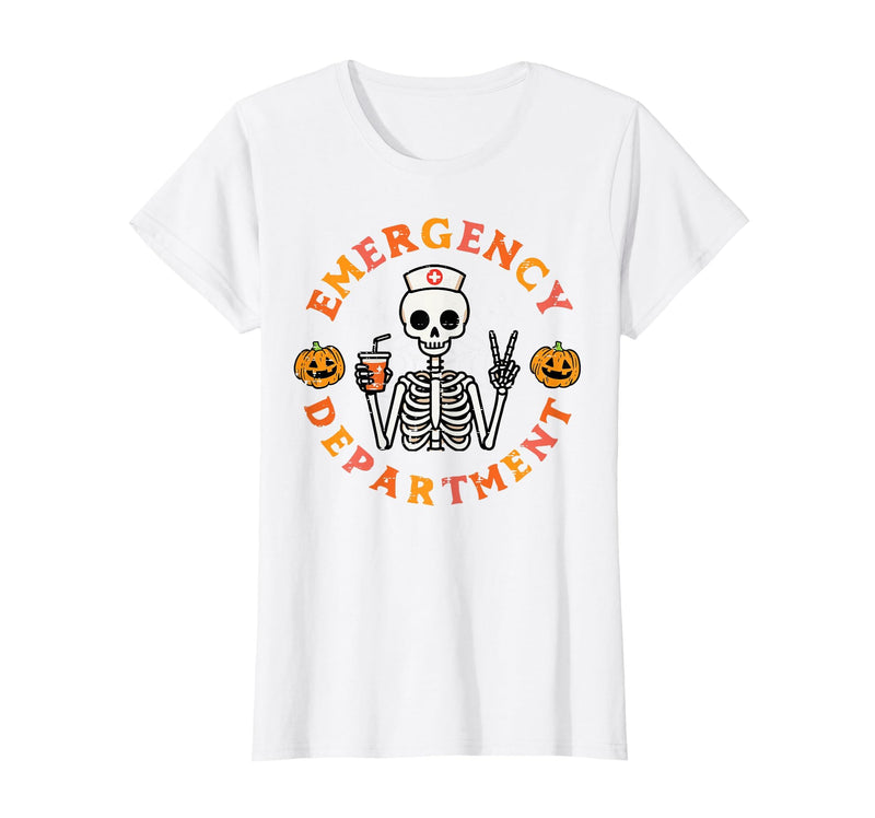 Halloween Nurse Shirts For Women Scrub Costumes Emergency Department Funny Halloween ER Nurse Women Men T-Shirt - White