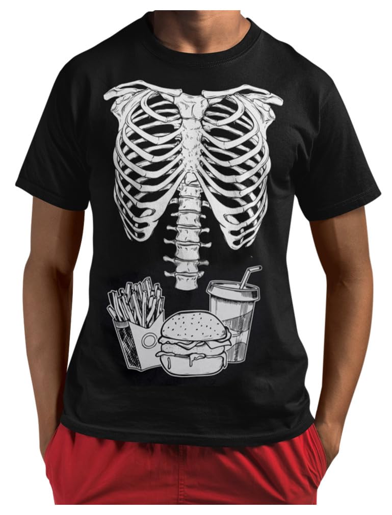 Tstars Pumpkin Halloween Shirt Men Scary Jack-O'-Lantern Face Funny Tee - Burger / Black