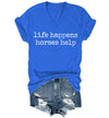 Nusyouc Life Happens Horses Help Equestrian T-Shirt Vintage Horse Lover T Shirt Tops - Sapphire Blue-vneck