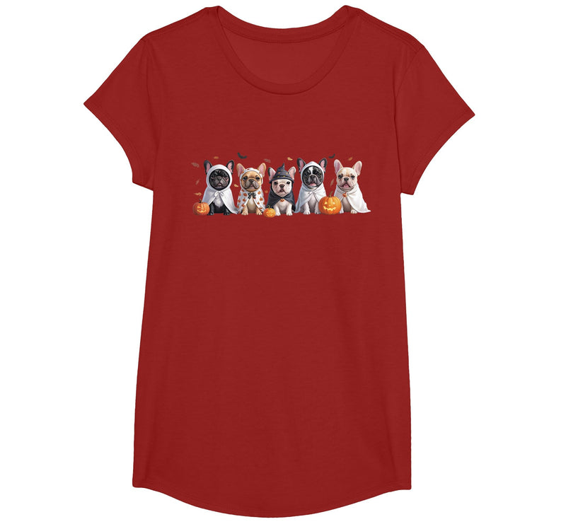 Funny Ghost Dog Halloween Girls Kids Cute French Bulldog Halloween Costume Frenchie Dog Ghost T-Shirt - Cranberry Red