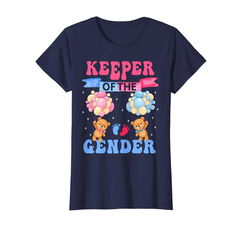 Funny Bear Blue Pink Gender Reveal Men Women Keeper of The Gender Reveal Cute Bear Balloons Pink Or Blue T-Shirt - Navy Blue